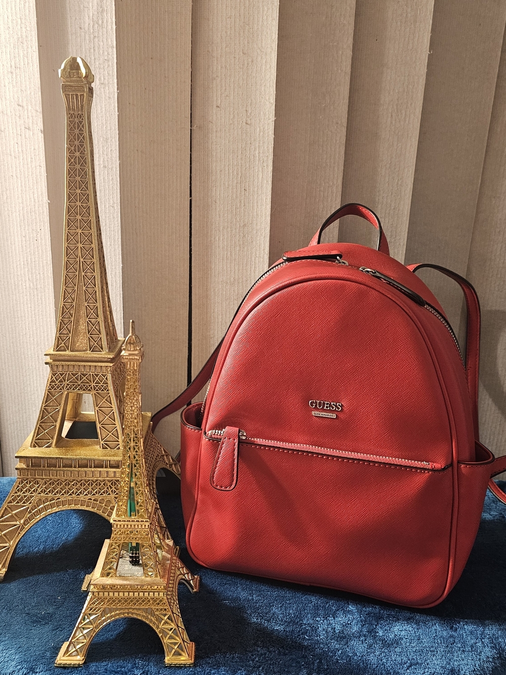 GUESS Red Leather Backpack with Silver Hardware